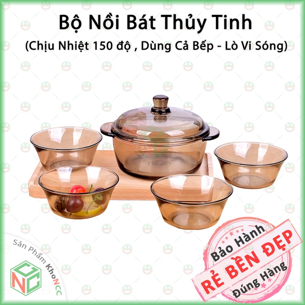 [KhoNCC] Bộ 4 Bát 1 Nồi Thủy Tinh Chịu Nhiệt Độ Cao - Dùng Cho Các Loại Bếp - Lò Vi Sóng - NLM-B1N4BTT