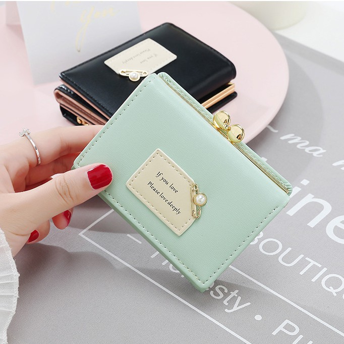 Ví Nữ Mini Cầm Tay Đẹp Hàng Hiệu Loại Mẫu Ngắn, Bóp Ví Da PU Cao Cấp Thiết Kế Dễ Thương Xinh Xắn Thời Trang Hàn Quốc