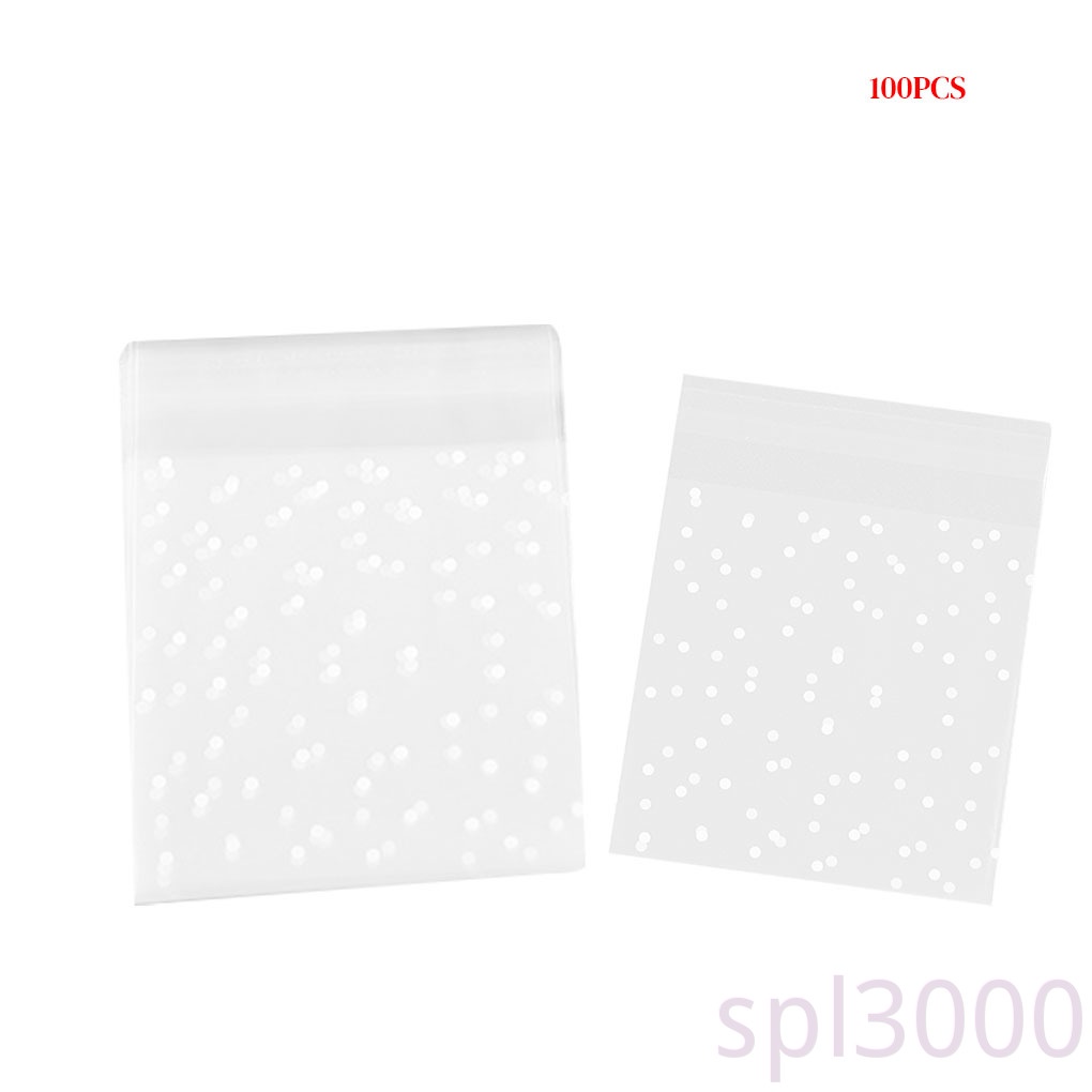 Set 100 túi nhựa đựng bánh kẹo tự dính họa tiết chấm bi/hoa tuyết