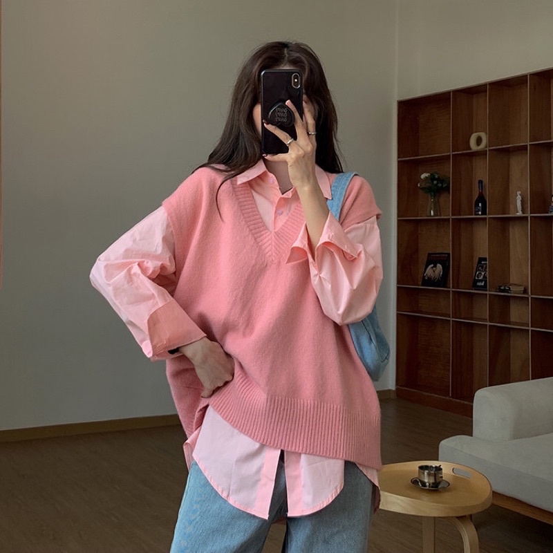 Set áo gile và áo sơ mi Hàn Quốc