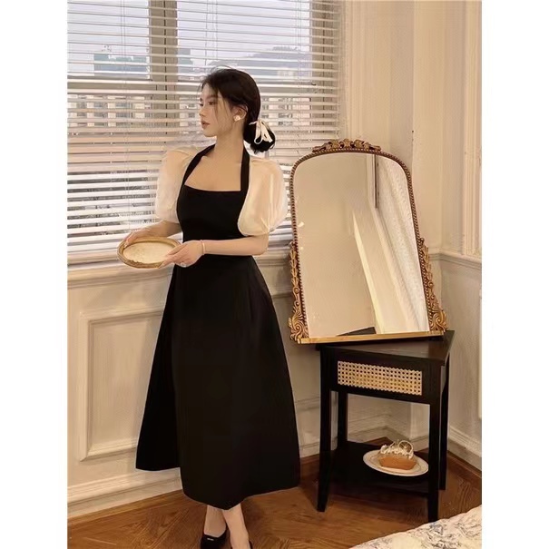 Đầm Dài Cổ Vuông Phong Cách Phương Tây Thời Trang Cho Nữ váy du tiệc dáng dài váy nữ dài bigsize