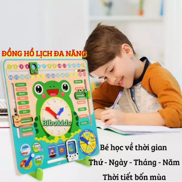 Đồ chơi gỗ giáo dục học xem lịch thứ ngày tháng, thời tiết, bốn mùa