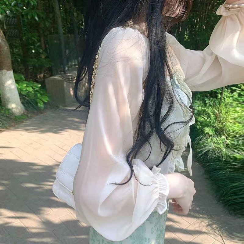 Áo Sơ Mi Tay Dài Dáng Rộng Chống Nắng Thiết Kế Dây Cột Nơ Thời Trang Xinh Xắn Cho Nữ