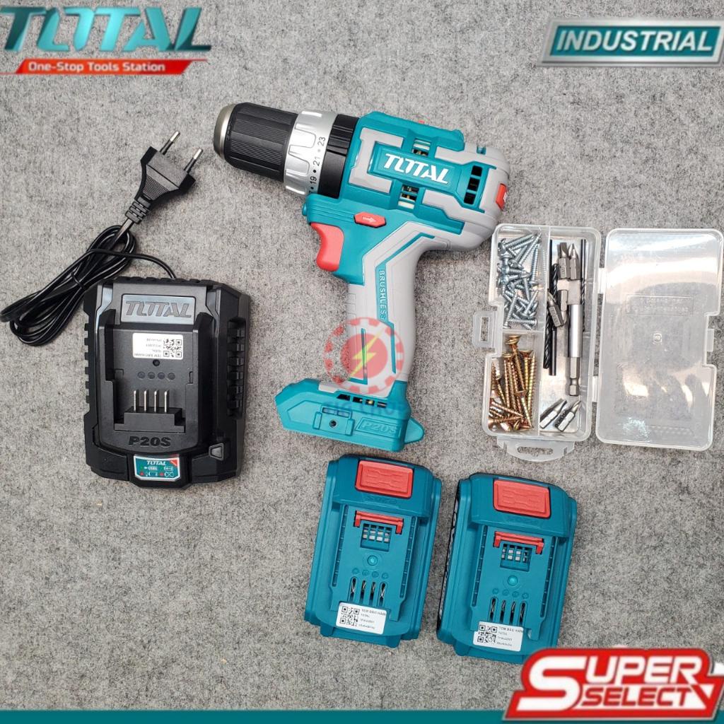 Máy khoan bê tông dùng pin 20V không chổi than TOTAL TIDLI20608 hai tốc độ 450-1900v/p, tốc độ đập 22500bmp, khả năng kẹ