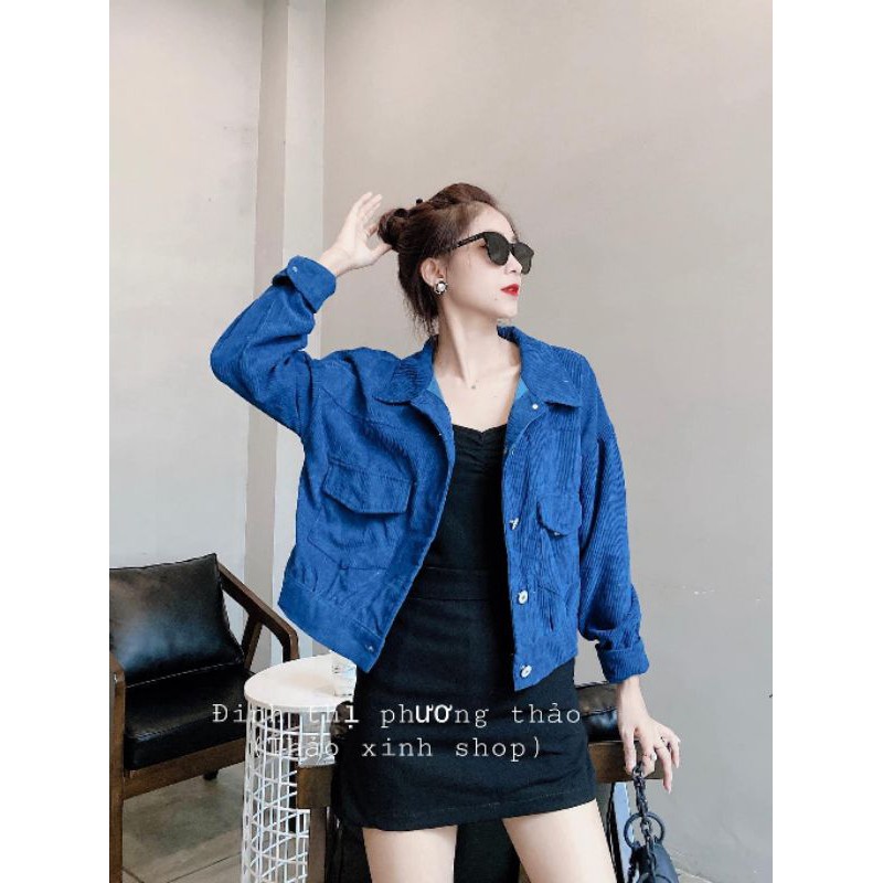 Áo khoác bomber nhung tăm cổ vest