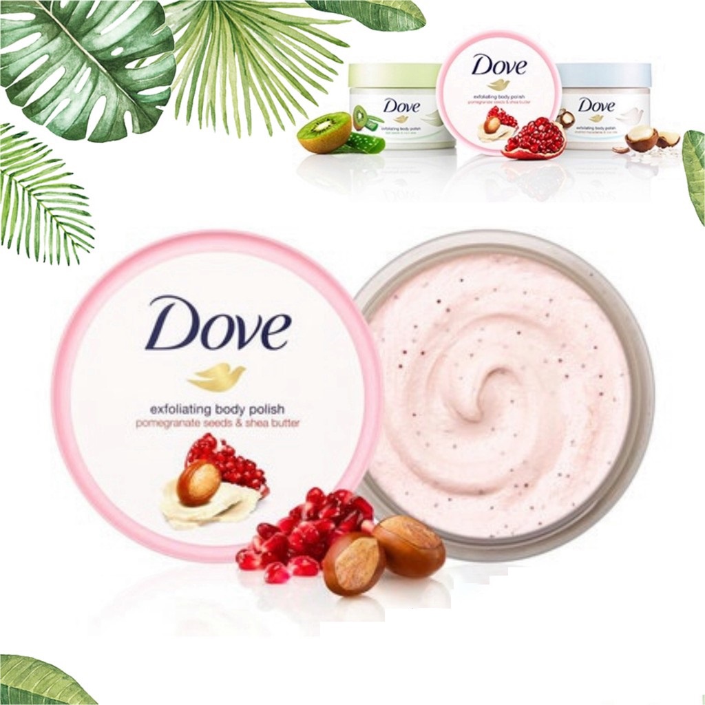 Kem Tẩy Tế Bào Chết Toàn Thân Hương Lựu &amp; Bơ Hạt Mỡ Dove Creme-Dusch-Peeling Granatapfel &amp; Shea Butter 225ml Đức