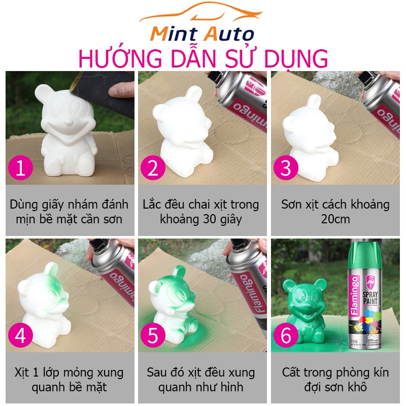 Sơn Xịt Cầm Tay Flamingo Nhiều Màu Sơn Ô Tô Xe Máy Tiện Lợi Dung Tích 450ml – MINTAUTO