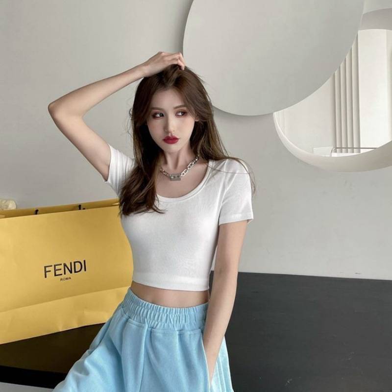 Mua tốc độ đặc biệt Hot Girl Wind-White Xi măng ngắn Đoạn ngắn ICI Áo sơ mi ngắn tay nữ Quần áo nữ