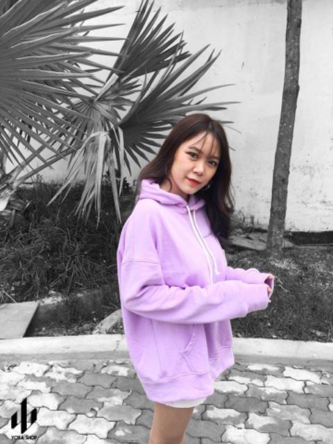 Áo Hoodie Tay Dài Túi Bụng Trơn Unisex