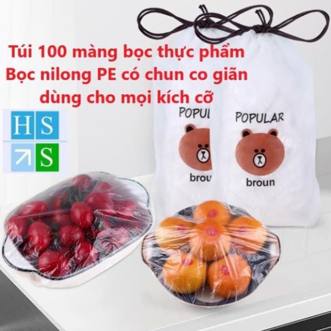 Túi 100 MÀNG BỌC THỰC PHẨM nhựa PE trong suốt an toàn vệ sinh bọc nilong bảo quản trái cây có chun co giãn tiện lợi