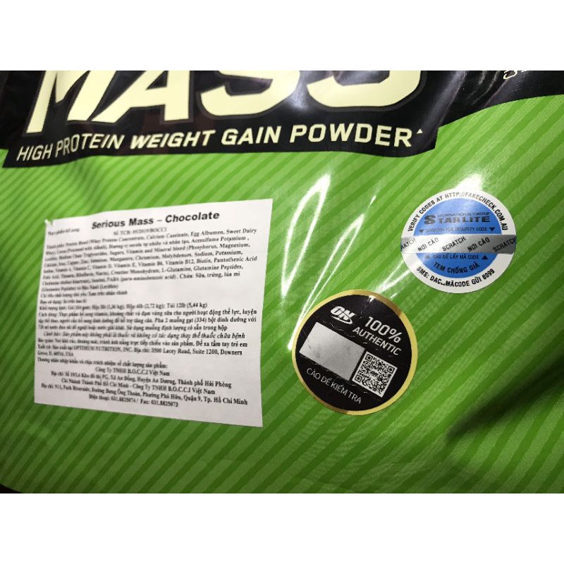 Tăng Cân Túi 2Kg Serious Mass Gainer Chính Hãng