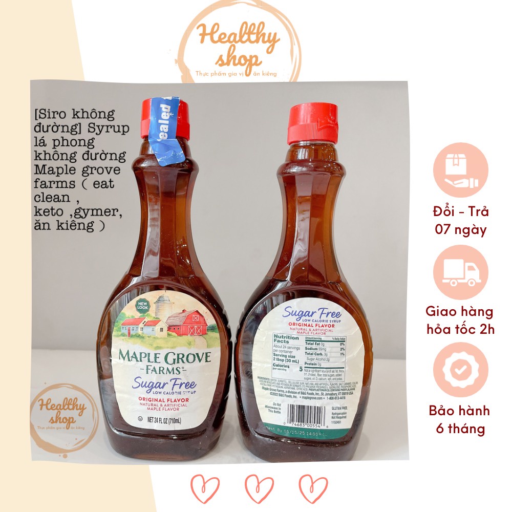 Siro không đường, Syrup lá phong không đường Maple grove farms ( eat clean , keto ,gymer, ăn kiêng )