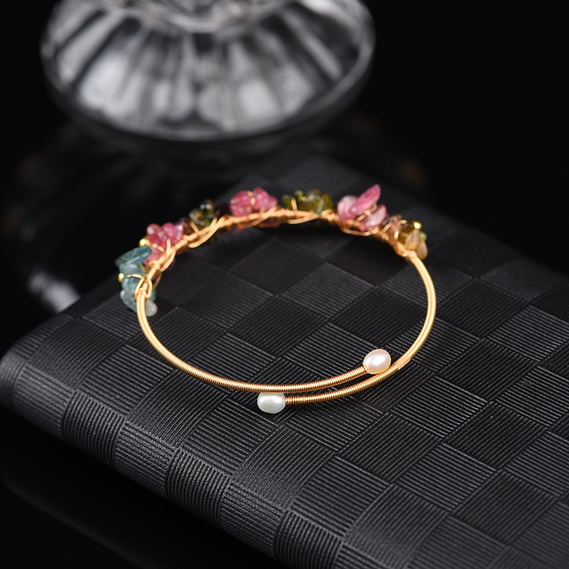 Tourmaline Vòng Tay Mở Mạ Lụa Vết Thương Pha Lê Dâu Tây Aquamarine Có Thể Điều Chỉnh