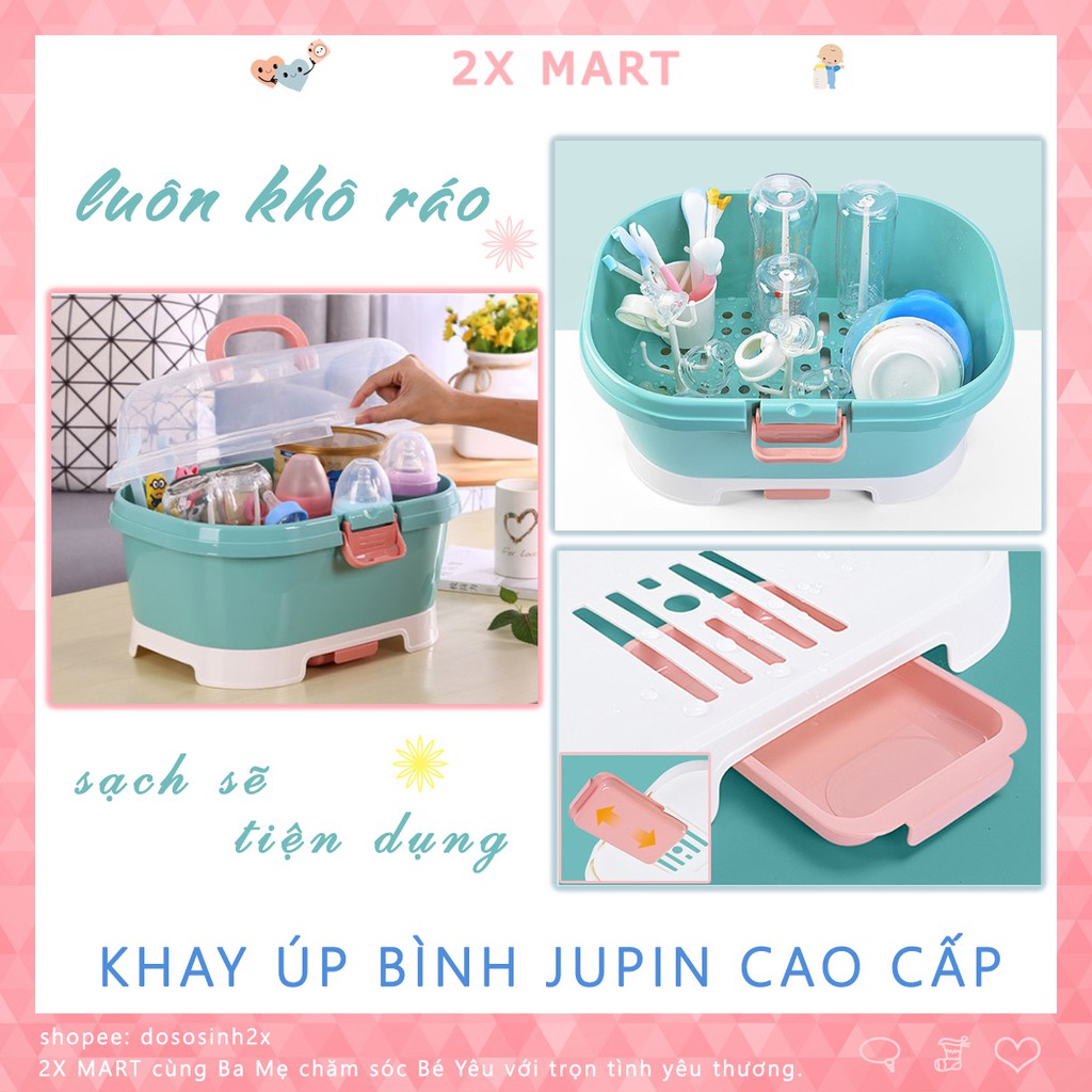 Khay Úp Bình Sữa Jupin Cao Cấp Có Nắp Đậy Quai Xách. Giá/ Hộp Đựng Dụng Cụ Đồ Dùng Cho Mẹ và Bé - 2X MART