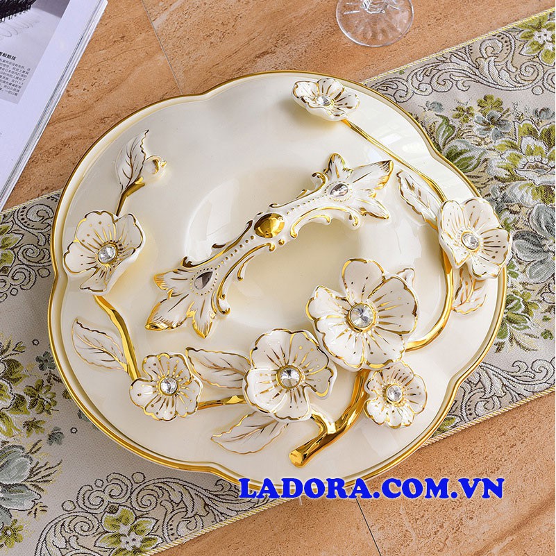 Khay Mứt Sứ Cao Cấp Vẽ Vàng BA017