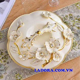 Khay mứt sứ cao cấp vẽ vàng ba017