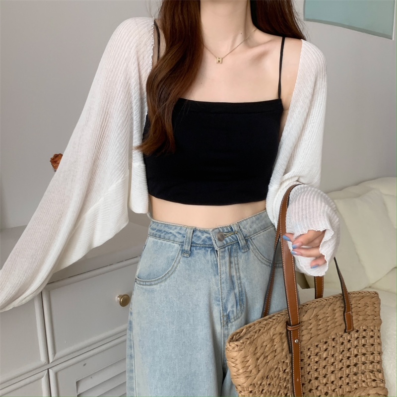 SUXI Áo Khoác Cardigan Dệt Kim Chống Nắng Màu Sắc Đơn Giản Phong Cách Vintage Hàn Quốc Cho Nữ