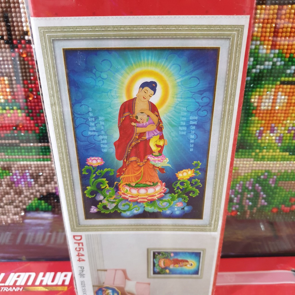 Tranh Đính Đá PHẬT A DI ĐÀ (ĐÁ ABC CAO CẤP). Kích Thước: 75cm x 55cm