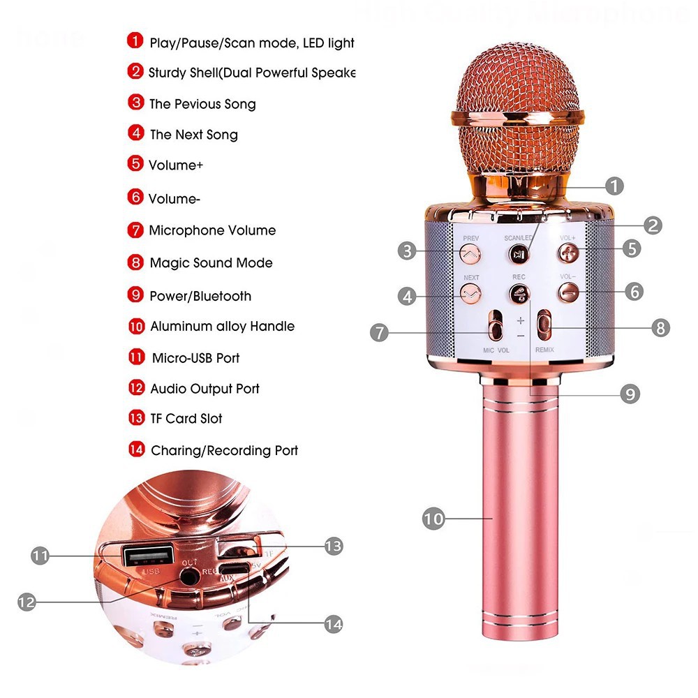 ☏▤*Micro hát karaoke Bluetooth 3in1 kèm loa WS-858 có out âm thanh ra lớn