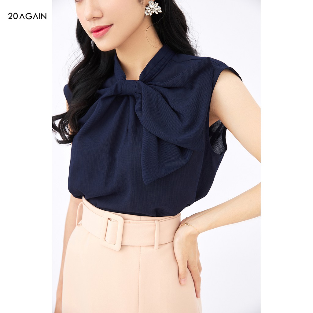 [Mã WABRAG30 giảm 12% đơn 99K] Áo sơ mi voan gân 20Again điểm nhấn cổ nơ điệu đà, nữ tính ASA1089