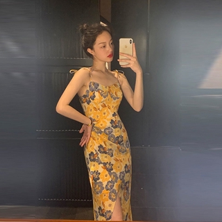 Đầm Maxi Hai Dây Họa Tiết Hoa Thiết Kế Xẻ Quyến Rũ Cho Nữ