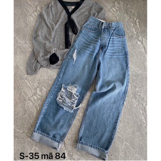 Quần jean baggy nữ ✈️FREESHIP✈️ Quần jean baggy nữ rách ống suông rộng Bigsize 40kg đến 80kg MS84 bigsize 2KJean