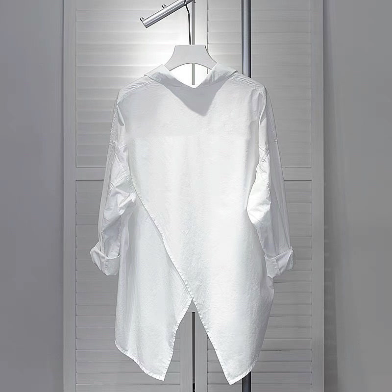 Emily Fashion Shop Super Cost-Effective Solid Color Shirt Women Korean Version Loose Back Slit Design Feel Niche Long-Sleeved Single Pocket Top Coat Coverall