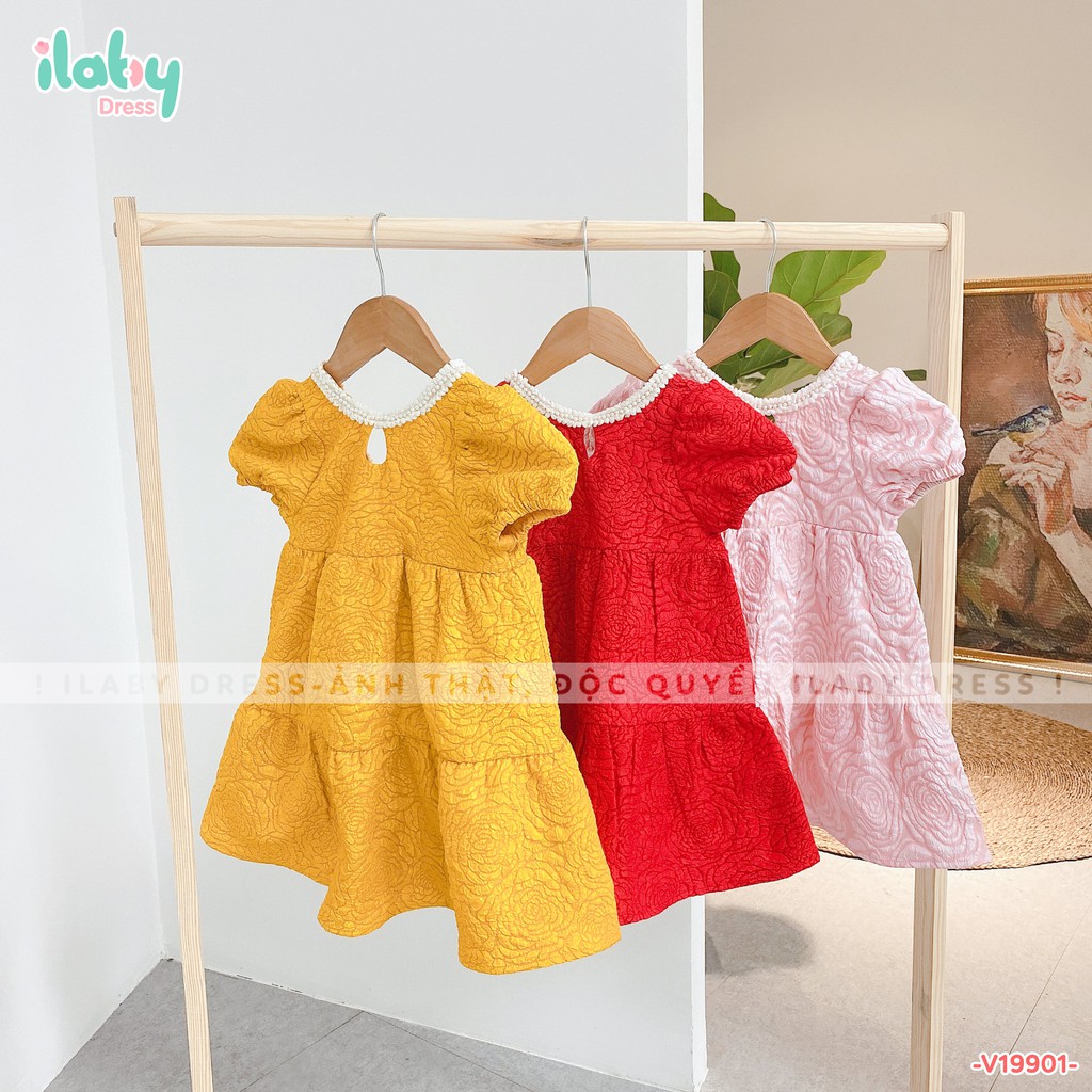 Váy cho bé gái ILABY vải gấm nơ sau [V19901]