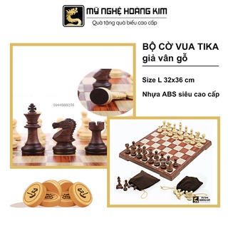 BỘ CỜ VUA TIKA giả vân gỗ (Size L), Mỹ Nghệ Hoàng Kim, cờ vua nam châm