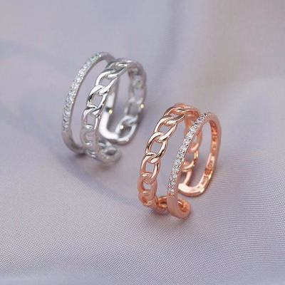 Nhẫn Hở Hai Lớp Đính Đá Zircon Đơn Giản Có Thể Điều Chỉnh Kích Cỡ