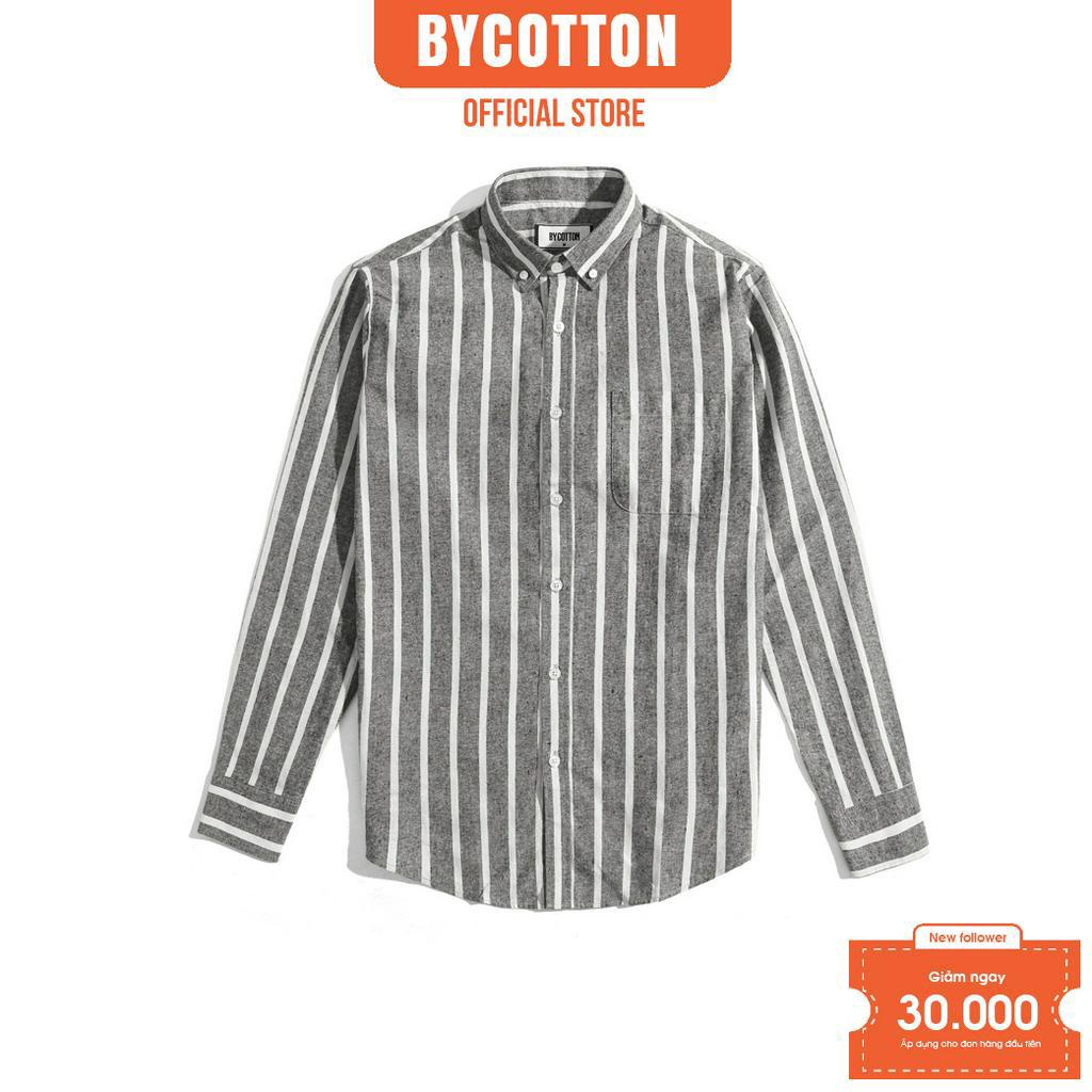 Áo Sơ Mi Nam Dài Tay Phối Sọc BY COTTON Dark Grey Stripes White Shirt