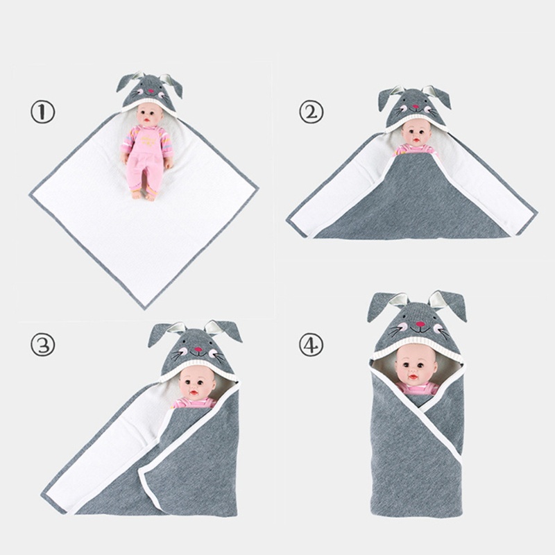 Chăn Quấn Em Bé Bằng Len Hình Tai Thỏ Hoạt Hình 3D Dễ Thương