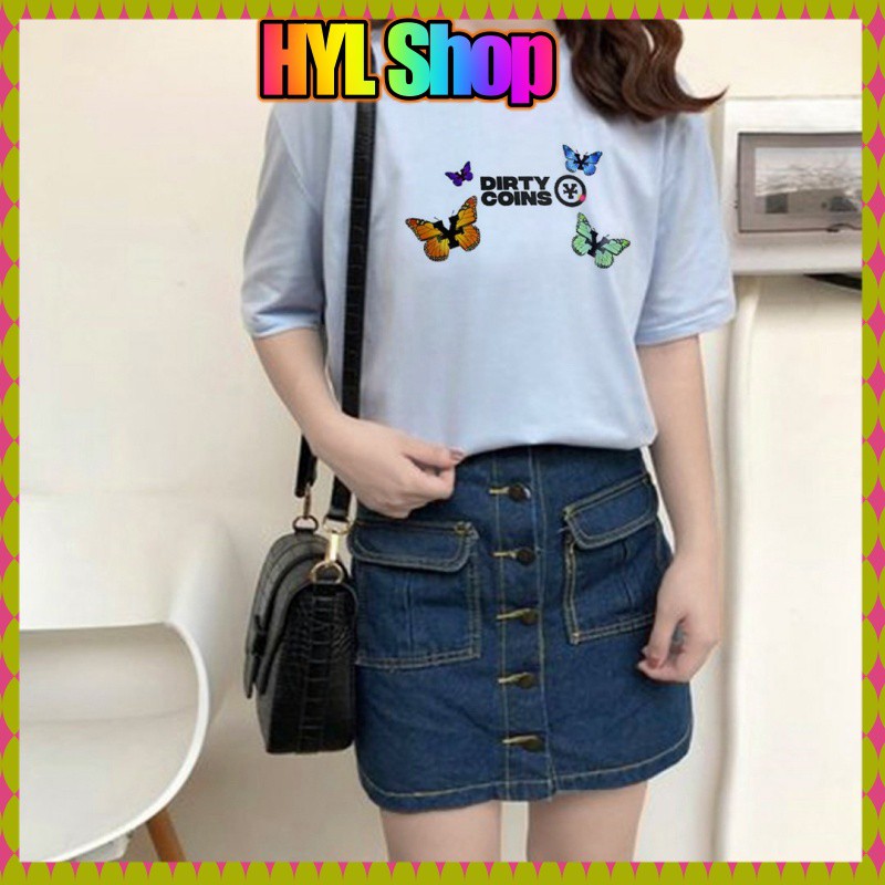 Áo Thun Tay Lỡ Chất Cotton Thấm Hút Co Giãn Tốt In Hình Bướm Dirty Coin-HYL Shop Áo Unisex HCM