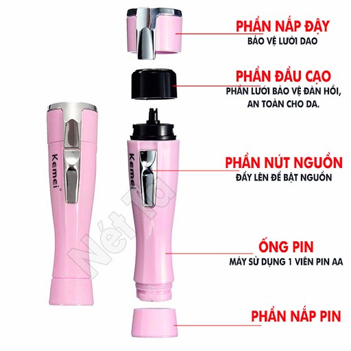 Máy cạo lông nách, máy triệt lông nách, wax lông kemei 1012 thiết kế an toàn tiện dụng