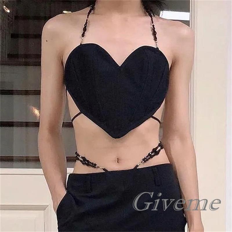 Áo Crop Top Cổ Yếm Hở Lưng In Chữ Love Thời Trang Mùa Hè Cho Nữ
