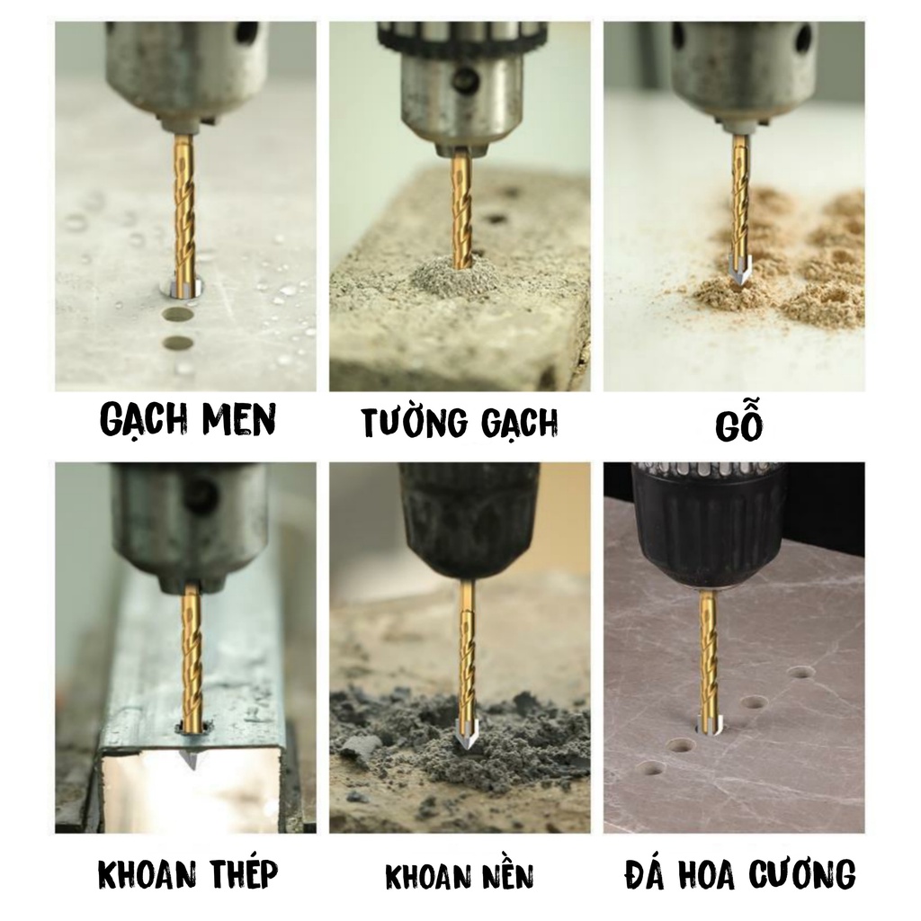 Mũi khoan đa năng khoan gạch men 4 cạnh phủ TITAN chuôi lục giác khoan đá hoa cương kính tường bê tông thép 6 8 10 12ly