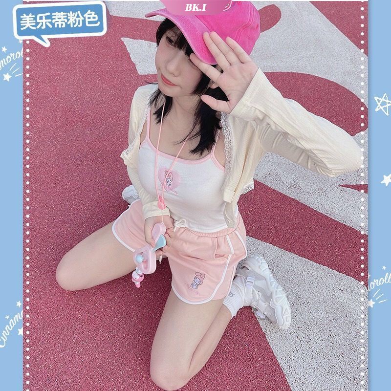 SANRIO Quần Short Thể Thao Lưng Cao Co Giãn In Họa Tiết Hoạt Hình Kuromi Dễ Thương Phong Cách Hàn Quốc Cho Nữ Y2k