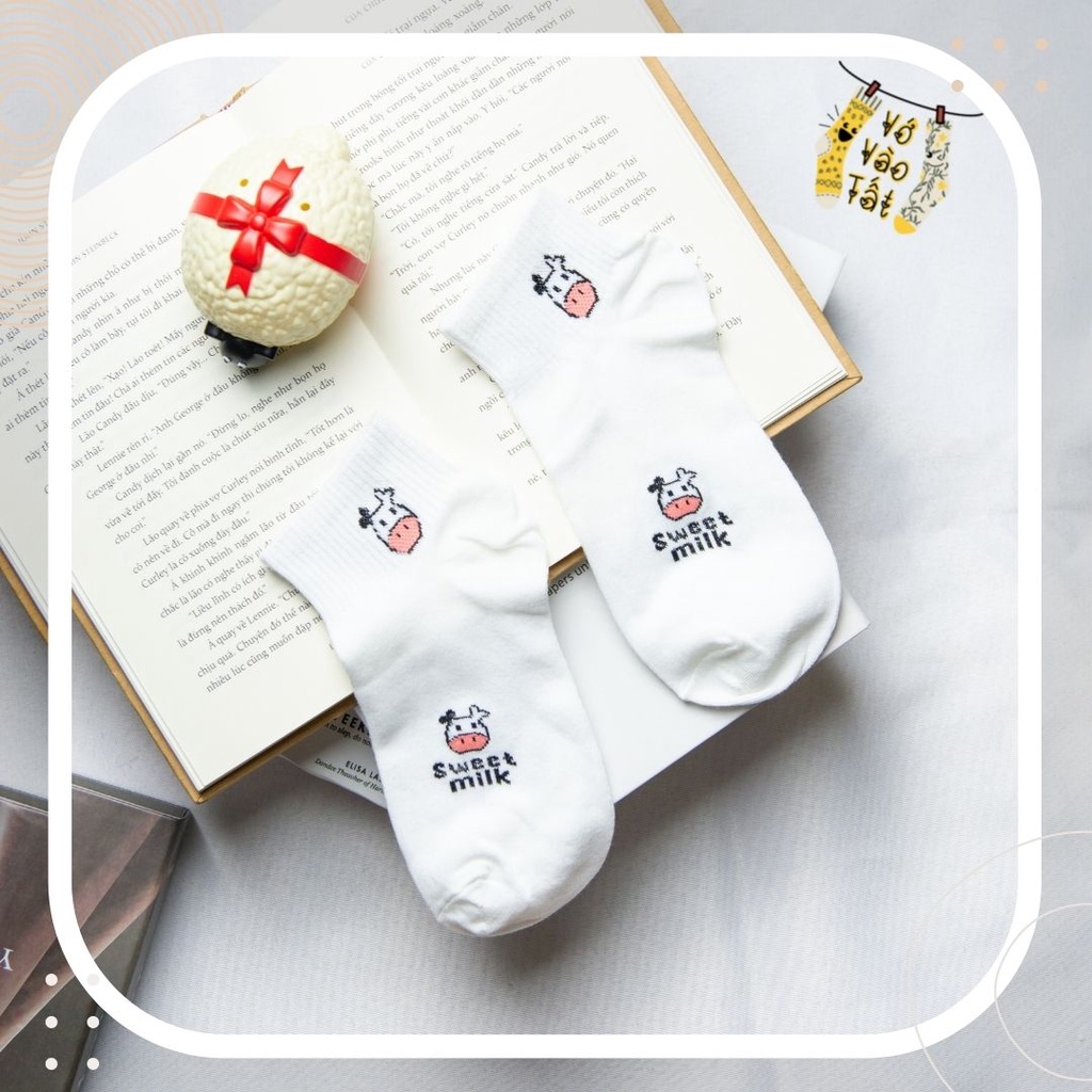 TẤT VỚ NỮ CỔ NGẮN TRẮNG ĐEN BÒ SỮA