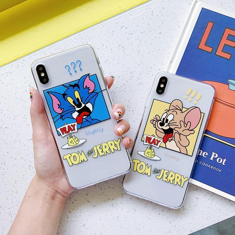 Anti-drop Phone Case iPhone 12/ 11 Pro Max X XR XS MAX 7 8 Plus All Cat And Mouse Tom And Jerry Couple Mobile Phone Cases Transparent Soft TPU Casing iPhone Clear Back Cover Accessories