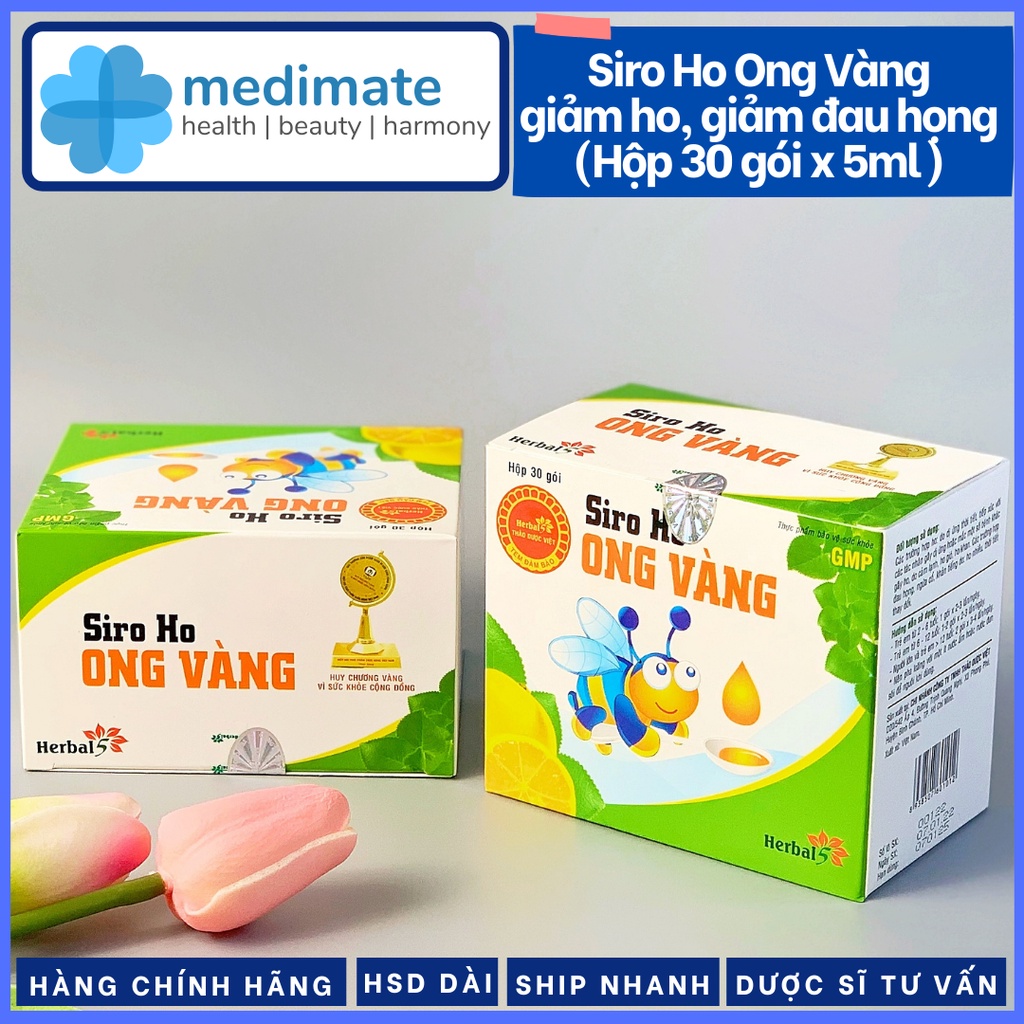 Siro Ho Ong Vàng giảm ho, giảm đau họng (hộp 30 gói, mỗi gói 5ml)