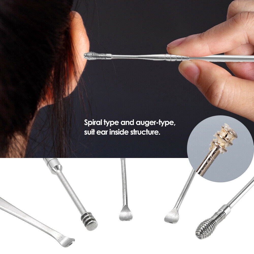 [sweet] 5Pcs/Set Stainless Steel Ear Pick Kit Ear Wax Removal Spiral Ear Picks Curette Remover Cleaner