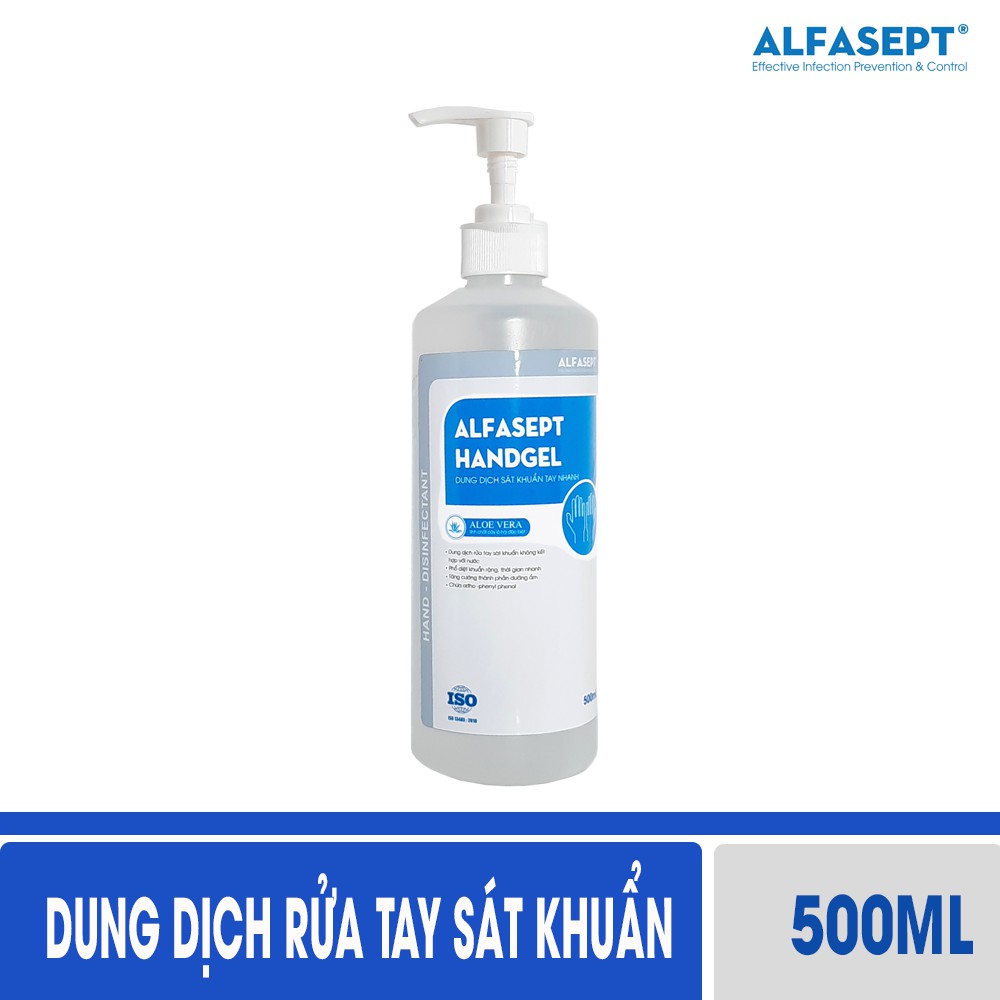 Gel Rửa Tay Khô ALFASEPT Handgel Giúp Diệt Khuẩn Toàn Diện, Hiệu Quả Và Tăng Độ Ẩm Cho Da Mang Đi Du Lịch Lọ 500ml