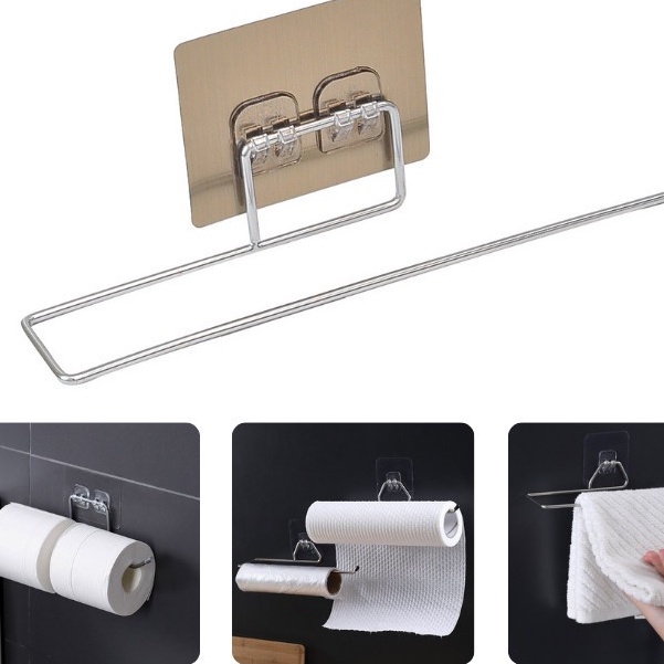 Thanh Móc Inox treo Cuộn giấy, Khăn lau bếp, Giấy vệ sinh dán tường chắc chắn. Thanh treo đồ dùng đa năng 88304