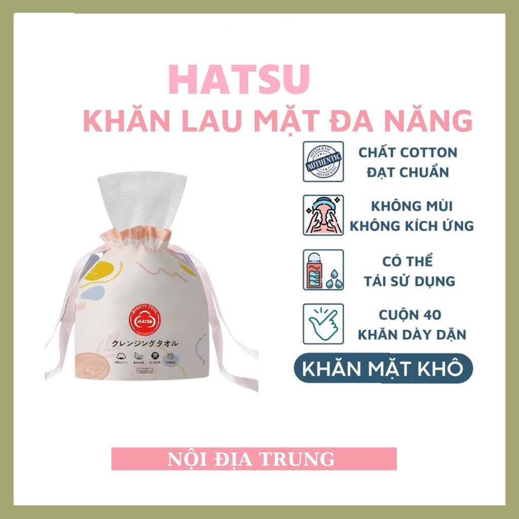 CUỘN 40 KHĂN GIẤY KHÔ HATSU CHẤT LIỆU COTTON CAO CẤP