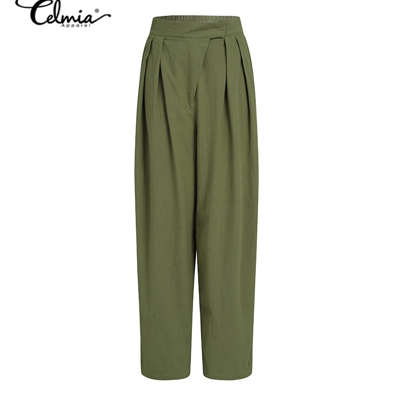 CELMIA Quần Dài Ống Rộng Thời Trang Dành Cho Nữ Màu Trơn