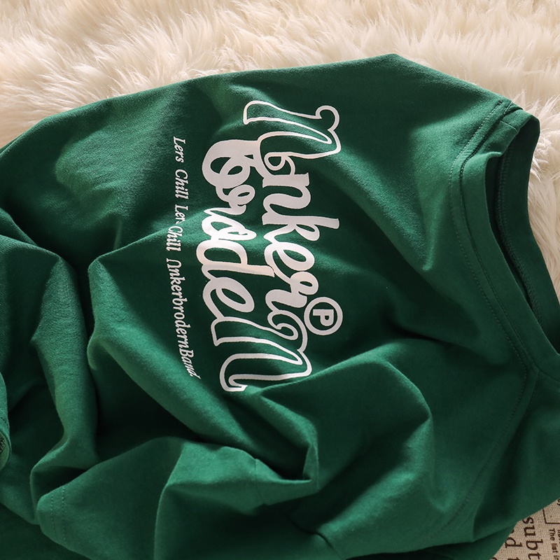 NUZIRO  Áo thun nữ  tay ngắn cổ tròn màu xanh lục thời trang