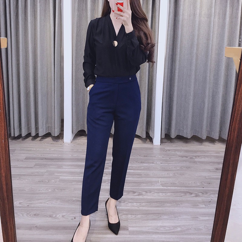 Quần bagy nữ cao cấp công sở đẹp Cúc Fashion Q5 quần baggy nhê nhọn 1 cúc