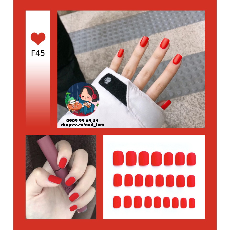 Móng Giả - Ngắn Đơn Màu [Sẵn Keo - Đóng Hộp 24 Chiếc Đủ Kích Cỡ]