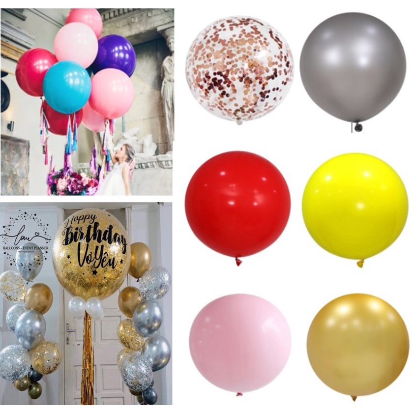 Bong bóng Cao Su Jumbo Trong Suốt, bong bóng jumbo màu, bóng to 90cm bong bóng trang trí sinh nhật sự kiện tiệc cưới