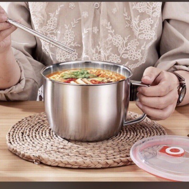 [QUÀ TẶNG LÀ KHẨU TRANG BẠN NHÉ] Ca Nấu Mì Có Nắp Đậy / Ly Mì Dạng Tô Inox 14cm | BigBuy360 - bigbuy360.vn